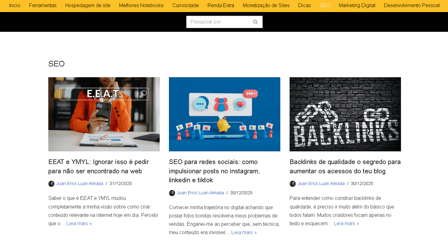 Captura de tela de uma grade de posts de blog exibindo datas de publicação, ilustrando a importância de manter o conteúdo recente e atualizado.