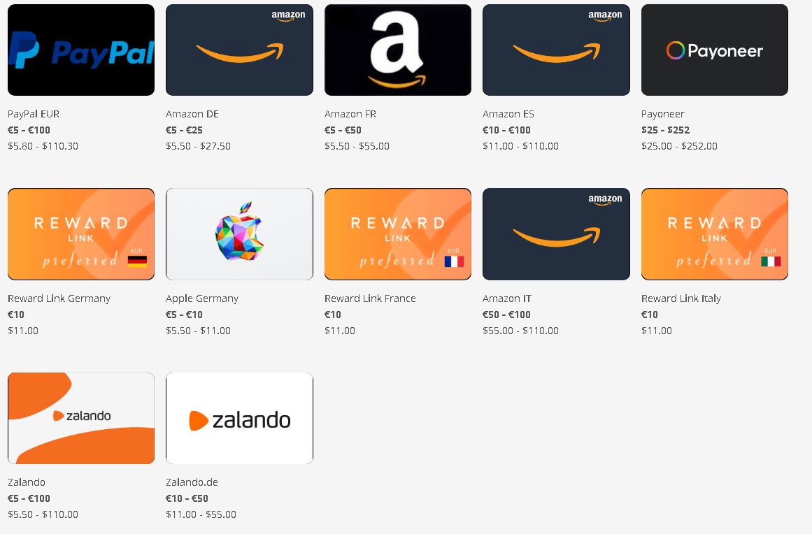 Print da tela de recompensas do Ysense mostrando opções de saque via PayPal, Payoneer, Amazon e Gift Cards, comprovando que o site oferece diversos métodos de pagamento.