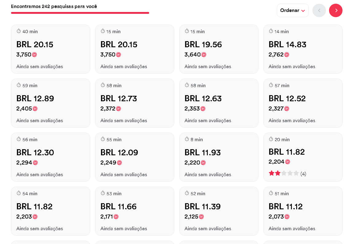 Captura de tela exibindo uma lista de mais de 200 pesquisas remuneradas disponíveis com valores de até BRL 20,15, ilustrando o volume de oportunidades para quem sabe como garantir aprovação nos questionários em plataformas que pagam de verdade.