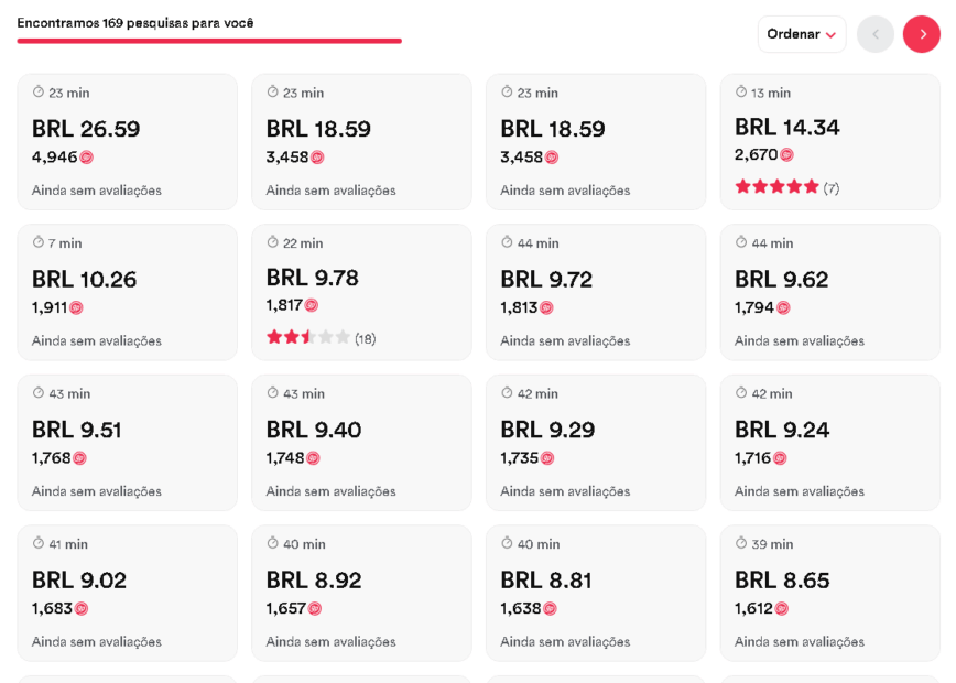 Captura de tela mostrando uma lista impressionante de 169 pesquisas disponíveis para brasileiros, com valores altos chegando a R$ 26,59, ilustrando a força da rede GrabPoints.